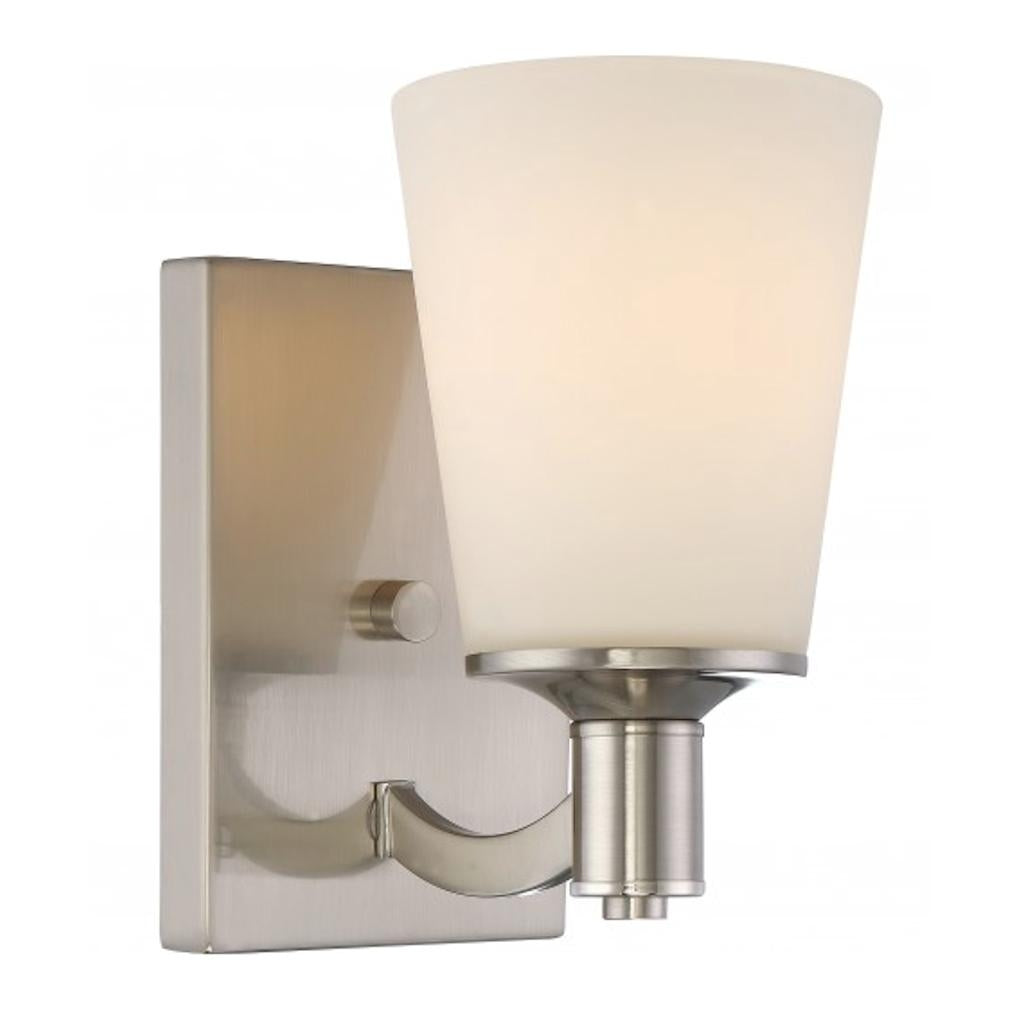 1 Light Brushed Nickel White Glass Shade Vanity Light Fixture 1