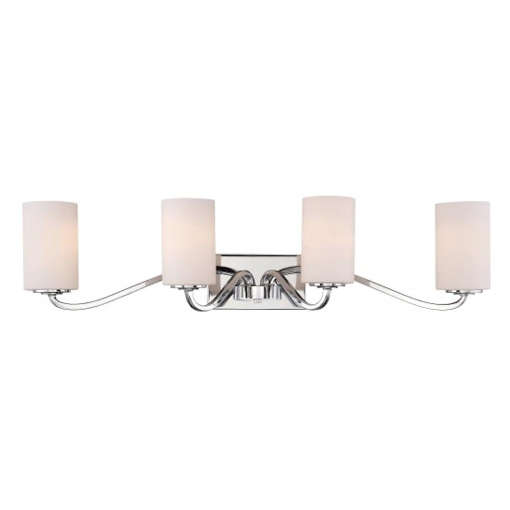 4 Light Polished Nickel White Glass Shade Vanity Light Fixture 1