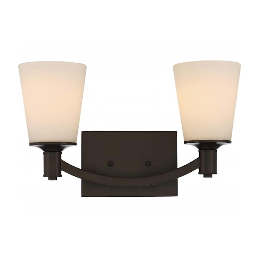 2 Light Forest Bronze White Glass Shade Vanity Light Fixture 1