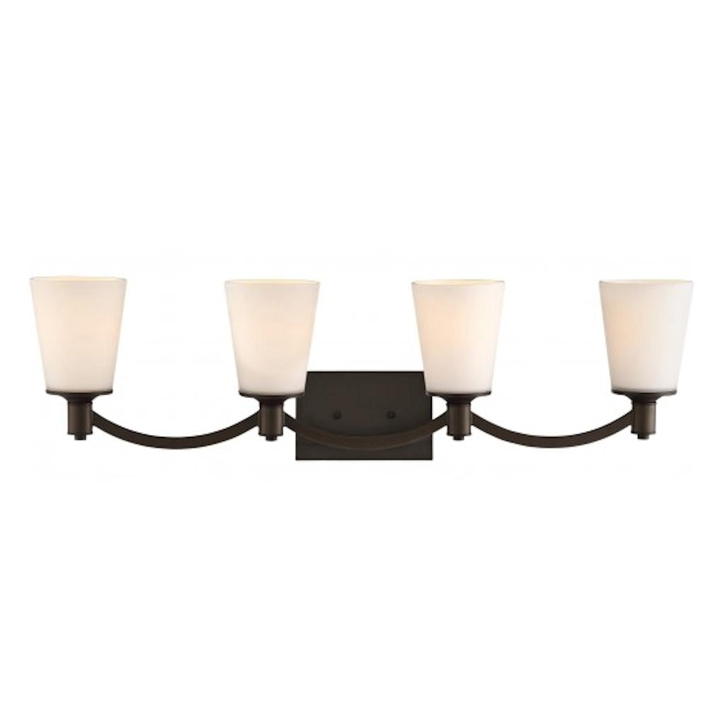 4 Light Forest Bronze White Glass Shade Vanity Light Fixture 1