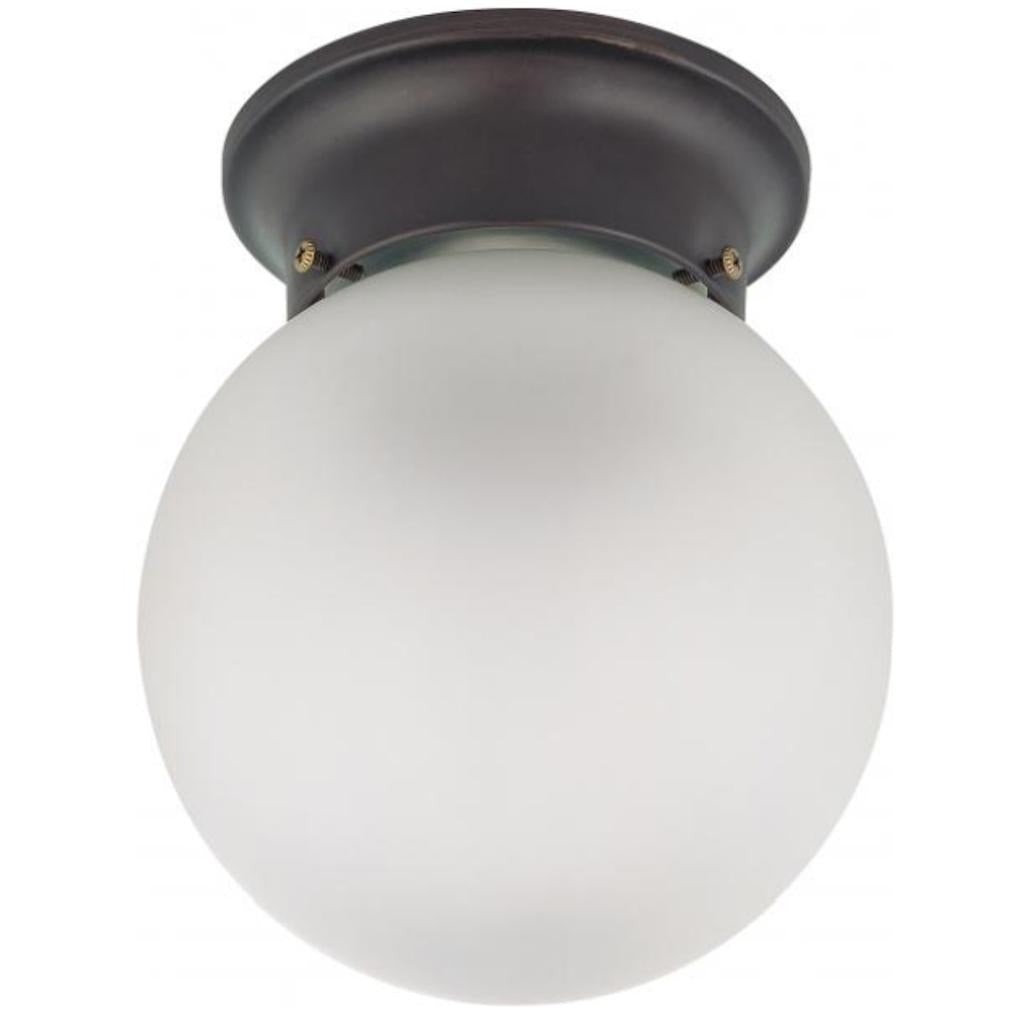 1 Light 6" Mahogany Bronze Frosted White Shade Ceiling Light Fixture 1