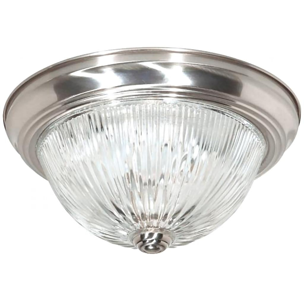 2 Light 11" Brushed Nickel Clear Ribbed Shade Ceiling Light Fixture 1