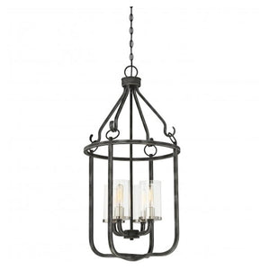 4 Light Iron Black Clear Glass Shades Caged Pendant Light Fixture 1