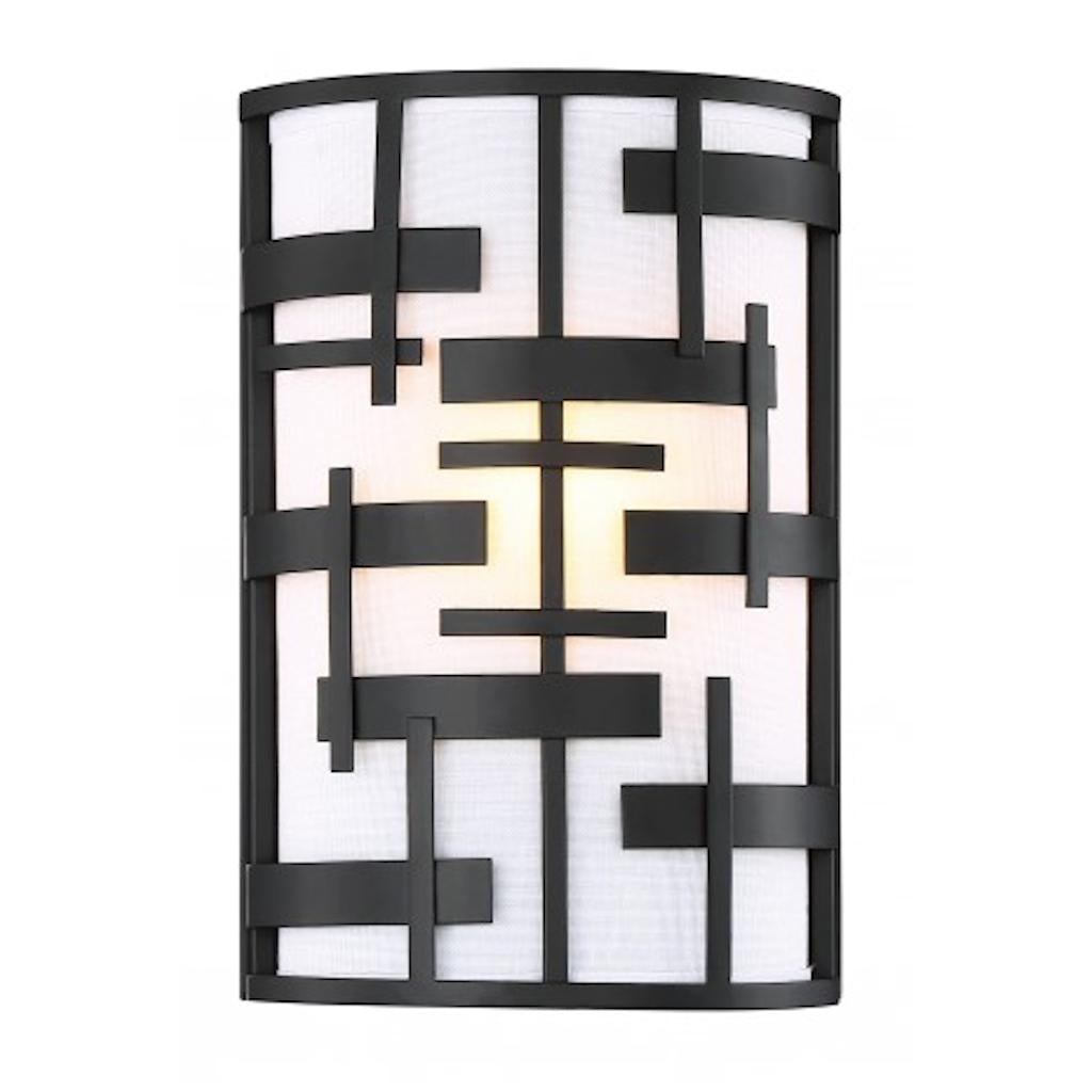 2 Light Textured Black White Fabric Shade Wall Sconce Light Fixture 1