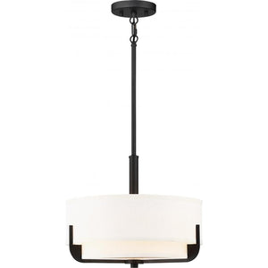 3 Light 14" Aged Bronze Cream Fabric Shade Pendant 1