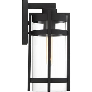 1 Light Textured Black Clear Seeded Glass Shade Large Wall Lantern 1