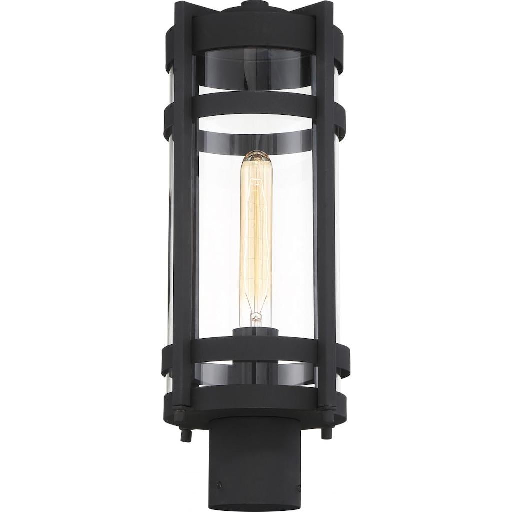 1 Light Textured Black Clear Seeded Glass Shade Post Top Lantern 1