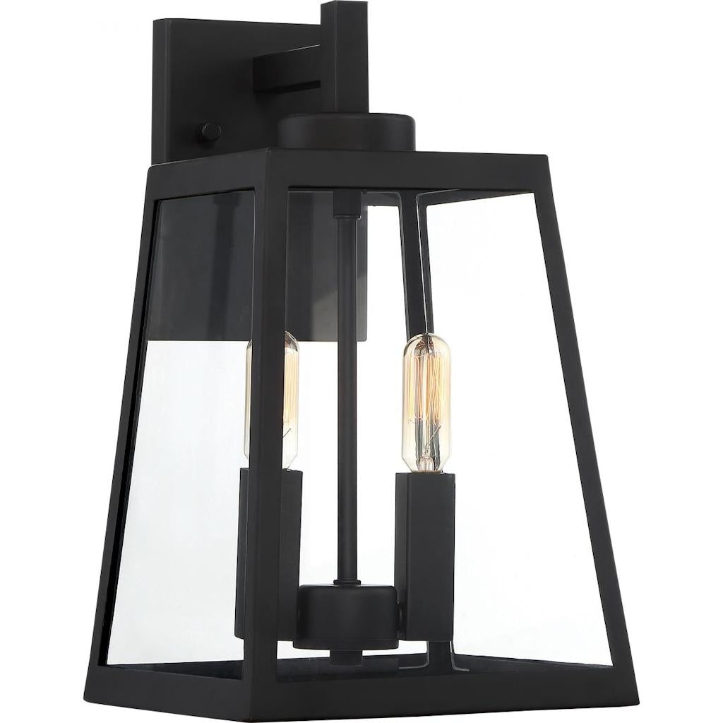 2 Light Matte Black Clear Glass Shade Wall Lantern 1