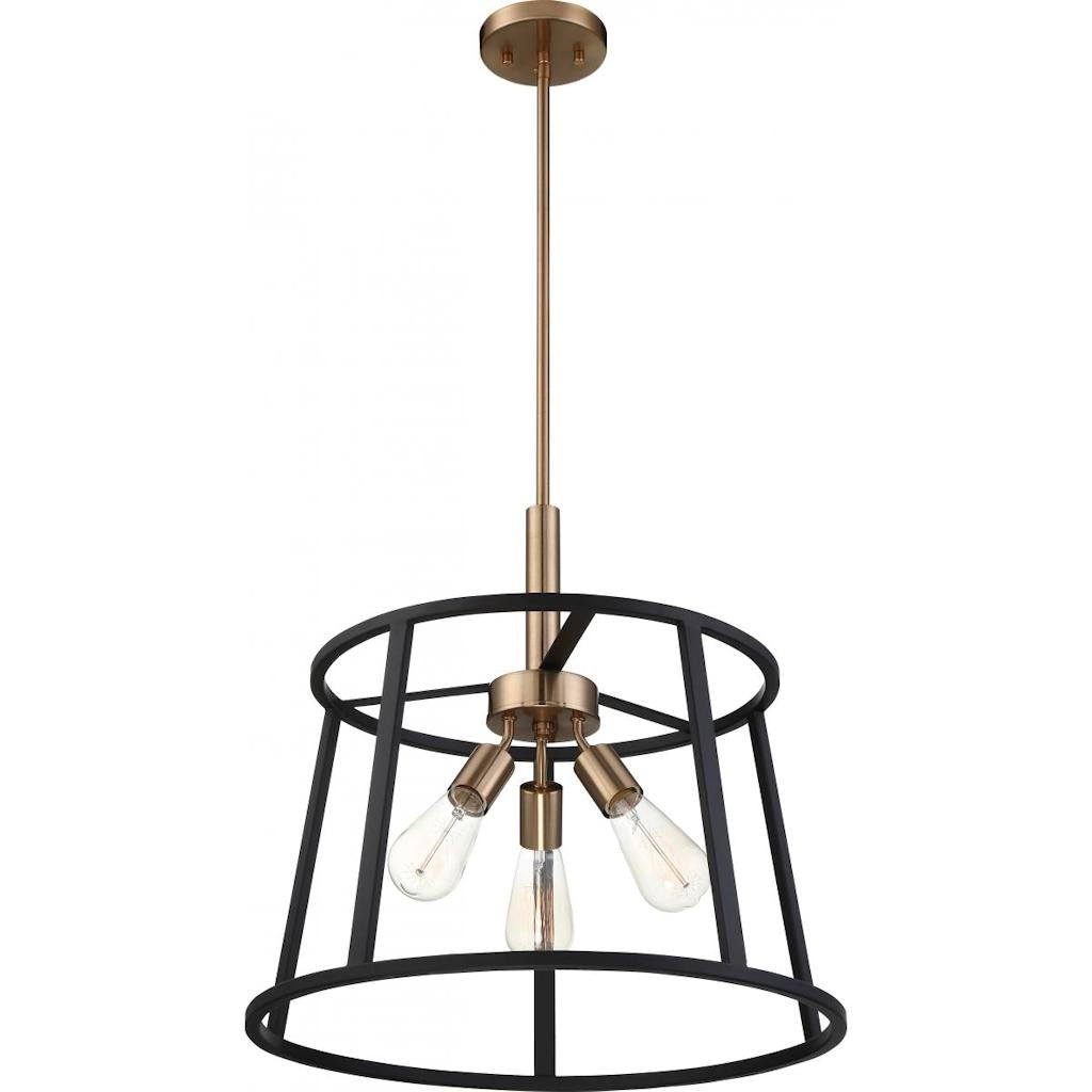 3 Light Matte Black Matte with Copper Brushed Brass Accents Pendant 1