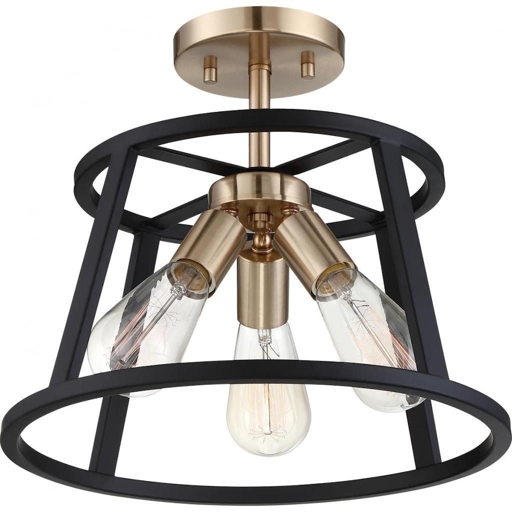 3 Light Matte Black Matte with Copper Brushed Brass Accents Ceiling Fixture 1