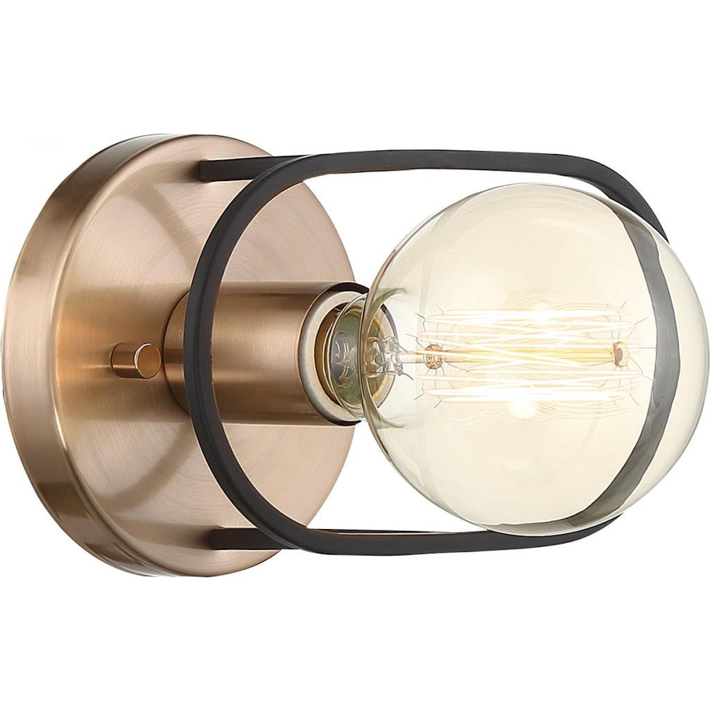 1 Light Matte Black Matte with Copper Brushed Brass Accents Wall Sconce 1