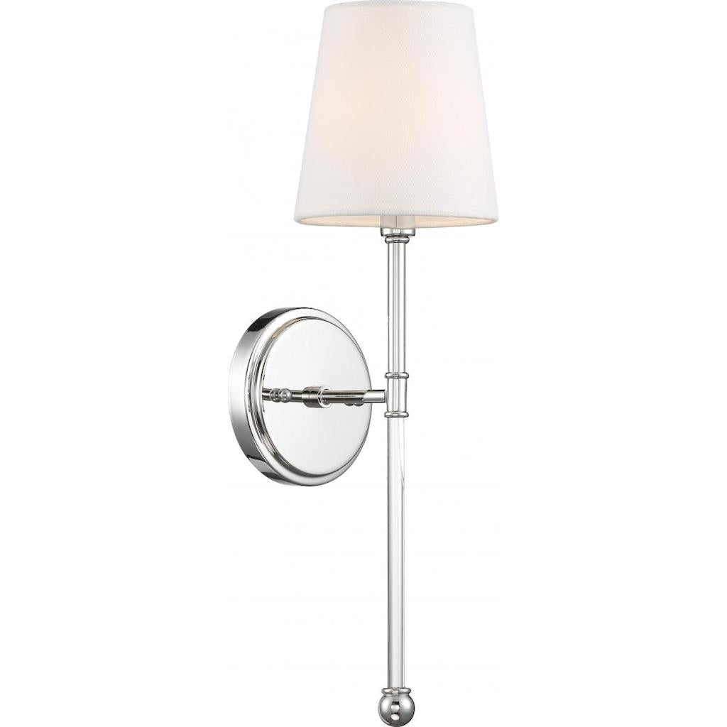 1 Light Polished Nickel White Linen Shade Wall Sconce 1