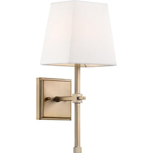 1 Light Burnished Brass White Linen Shade Wall Sconce 1