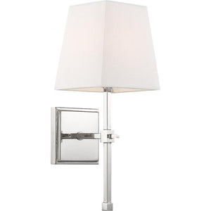 1 Light Polished Nickel White Linen Shade Wall Sconce 1