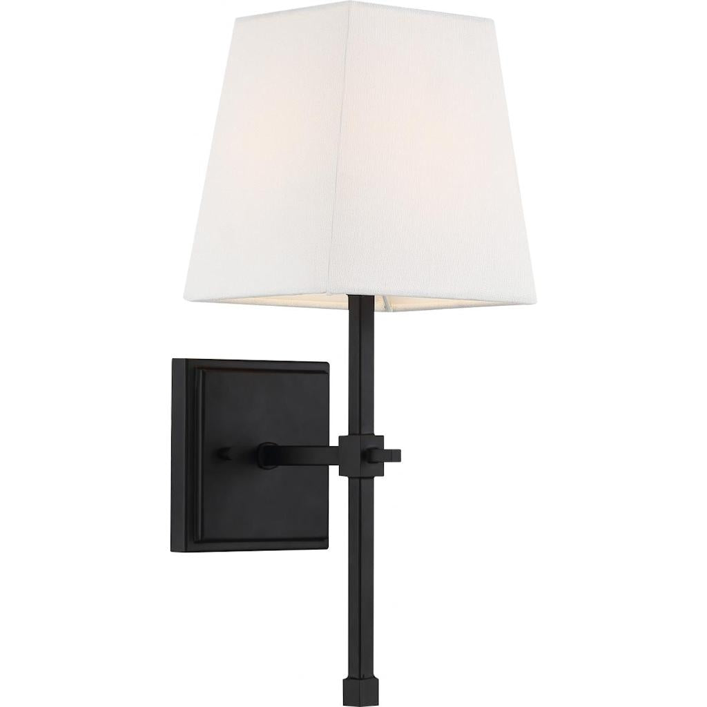 1 Light Aged Bronze White Linen Shade Wall Sconce 1