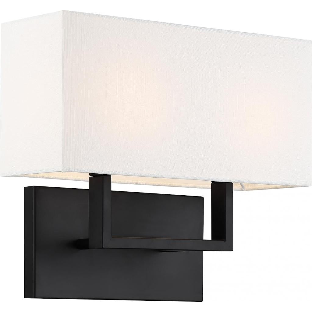 2 Light Aged Bronze with White Linen Shade Vanity 1