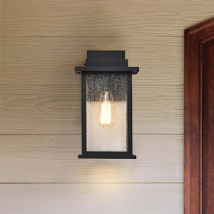 1 Light Medium 12.5" Matte Black Seeded Glass Sullivan Wall Lantern Light Fixture 3