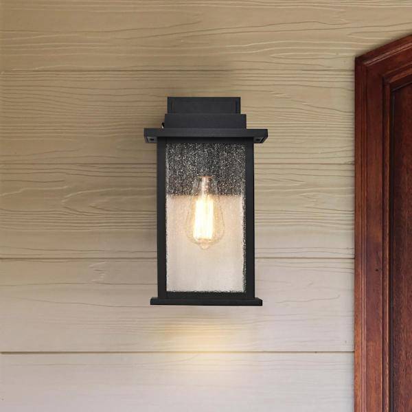 1 Light Medium 12.5" Matte Black Seeded Glass Sullivan Wall Lantern Light Fixture 3