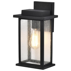 1 Light Medium 12.5" Matte Black Seeded Glass Sullivan Wall Lantern Light Fixture 1