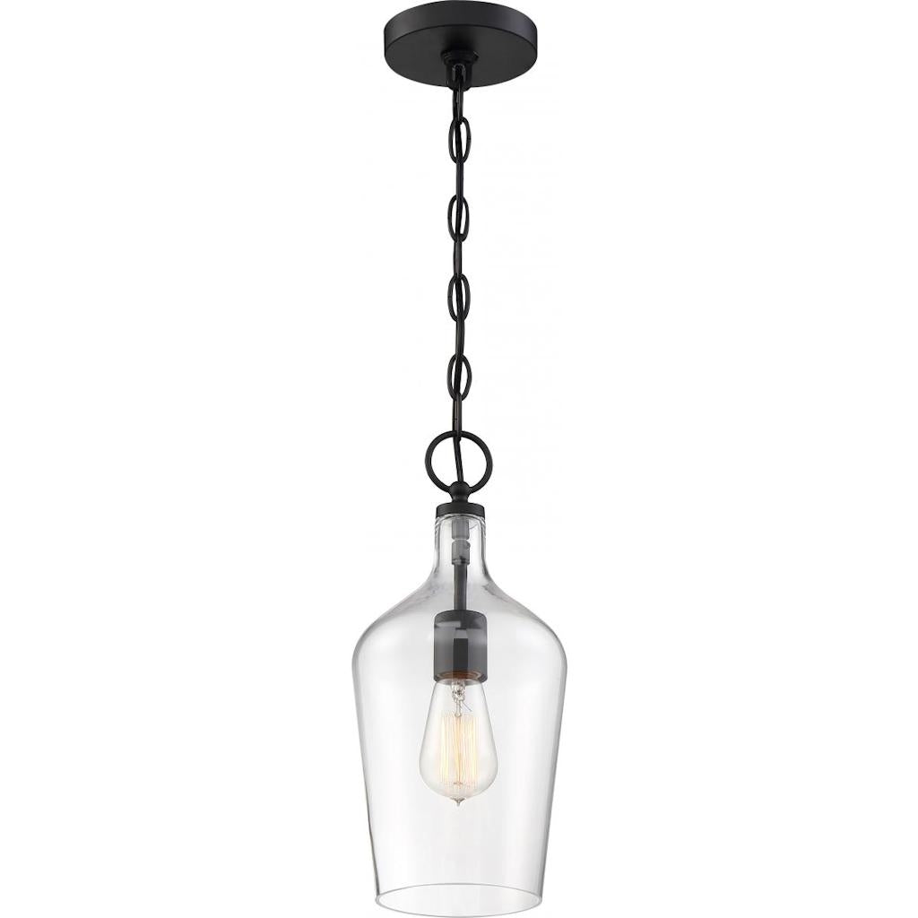 1 Light Matte Black Finish with Clear Glass Shade Pendant 1