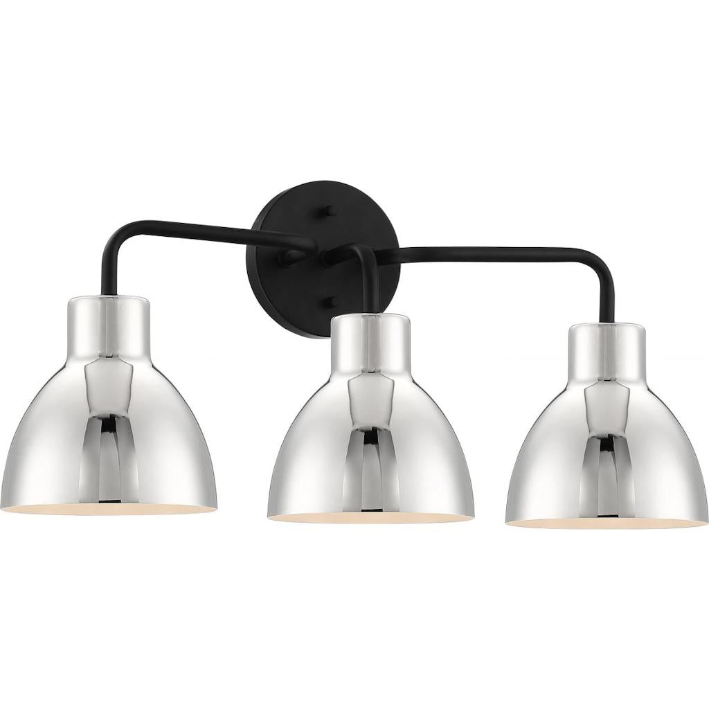 3 Light Matte Matte Black / Polished Nickel Finish Vanity Light Fixture 1