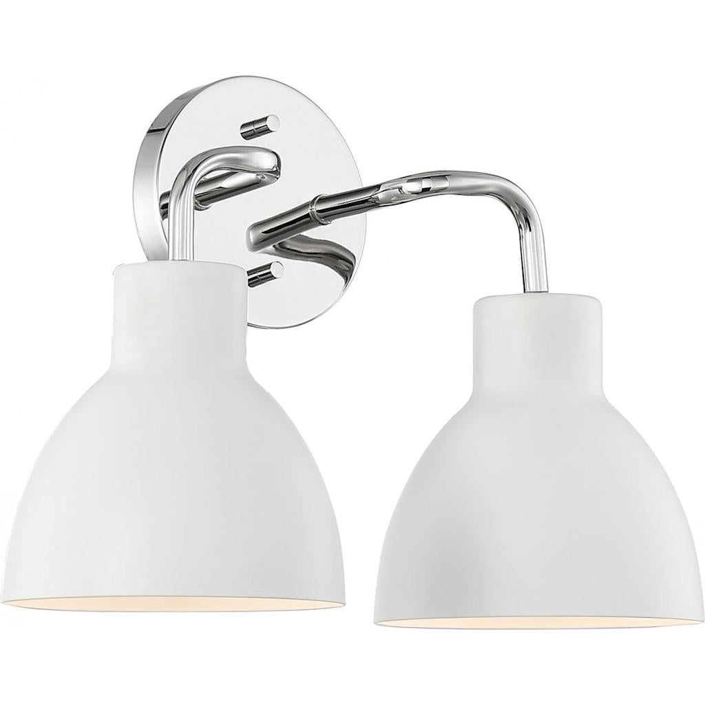 2 Light Polished Nickel Finish White Shade Vanity Light Fixture 1