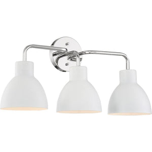 3 Light Polished Nickel Finish White Shade Vanity Light Fixture 1