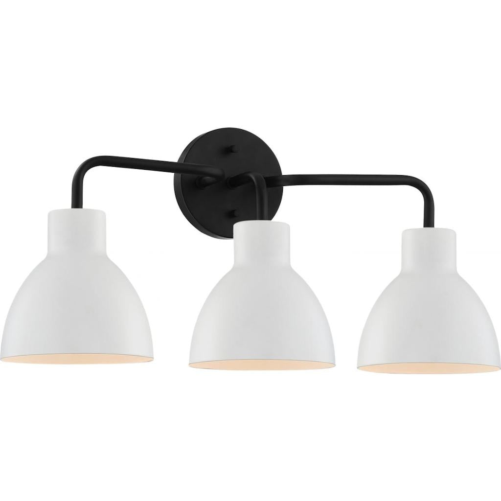 3 Light Matte Black Finish Matte White Shade Vanity Light Fixture 1