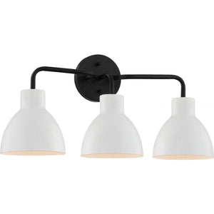 3 Light Matte Black Finish Matte White Shade Vanity Light Fixture 1