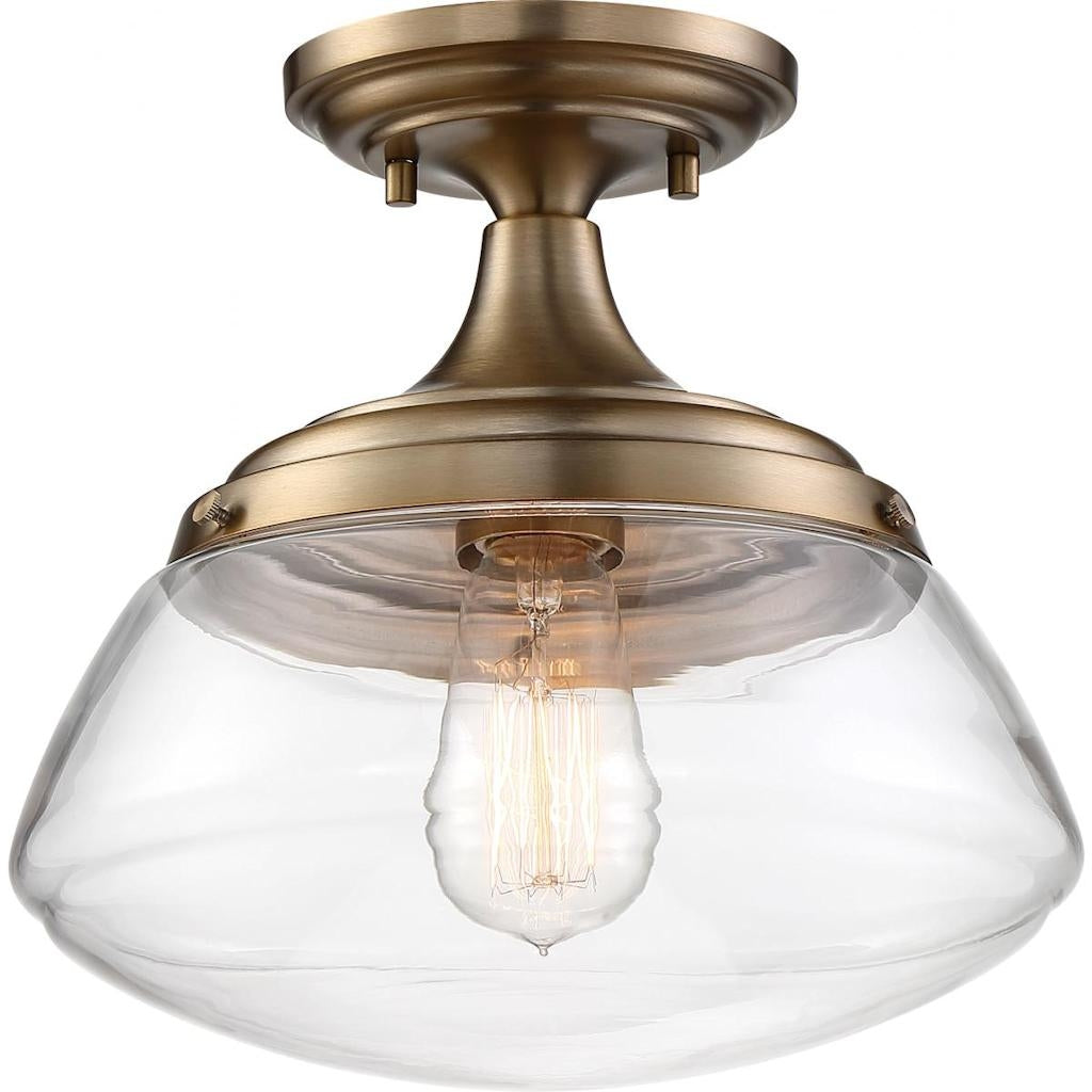 1 Light Burnished Brass Finish Clear Glass Shade Vanity Ceiling Fixture 1