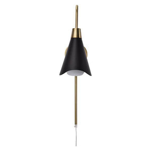 1 Light Brushed Brass Matte Black Shade Wall Light Fixture 2
