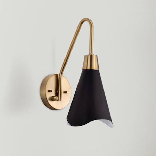 1 Light Brushed Brass Matte Black Shade Wall Light Fixture 3