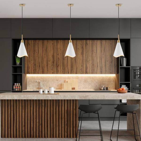 1 Light Small Burnished Brass Matte White Shade Pendant Light Fixture 3