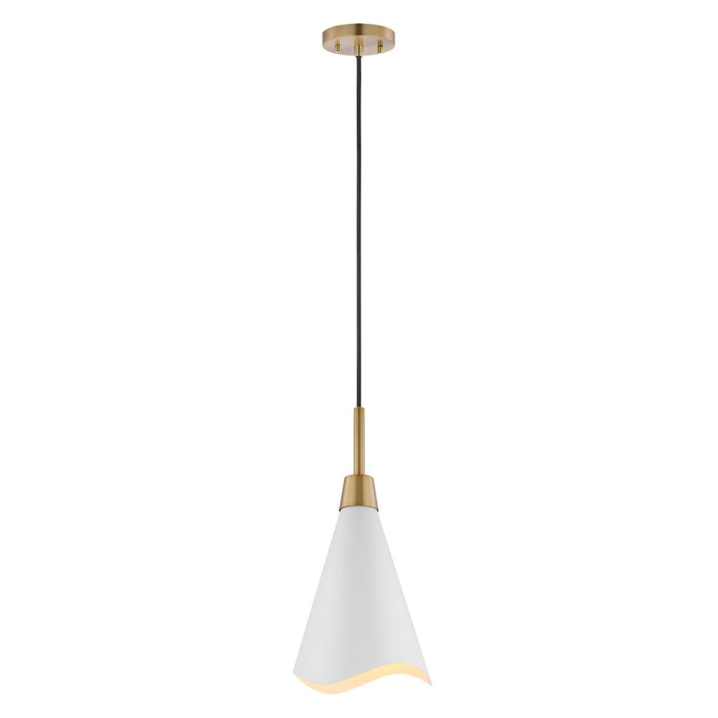 1 Light Small Burnished Brass Matte White Shade Pendant Light Fixture 1