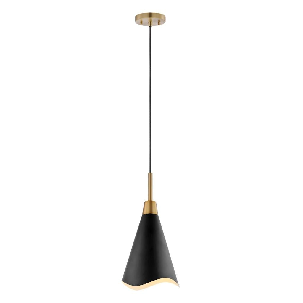 1 Light Large Burnished Brass Matte Black Shade Pendant Light Fixture 1