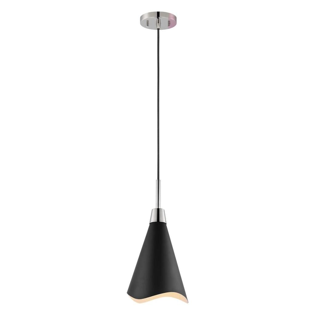 1 Light Large Polished Nickel Matte Black Shade Pendant Light Fixture 1