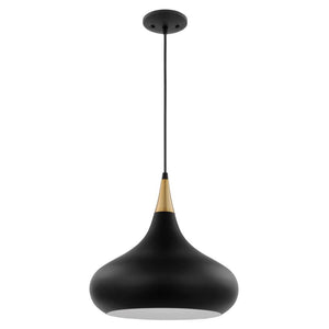 1 Lamp 14" 120 volt Matte Black/Burnished Brass Indoor Pendant Light Fixture 1