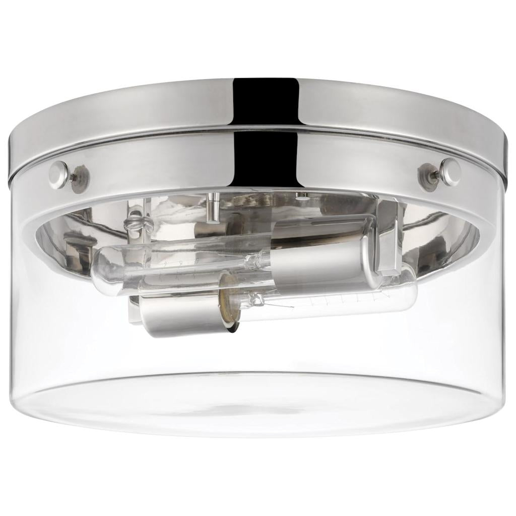 2 Lamp 14" 120 volt Polished Nickel Clear Indoor Flush Mount Light Fixture 1
