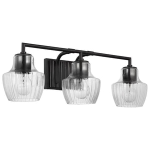 3 Lamp Black/Silver Clear Ribbed Glass Indoor Vanity Light Fixture 1