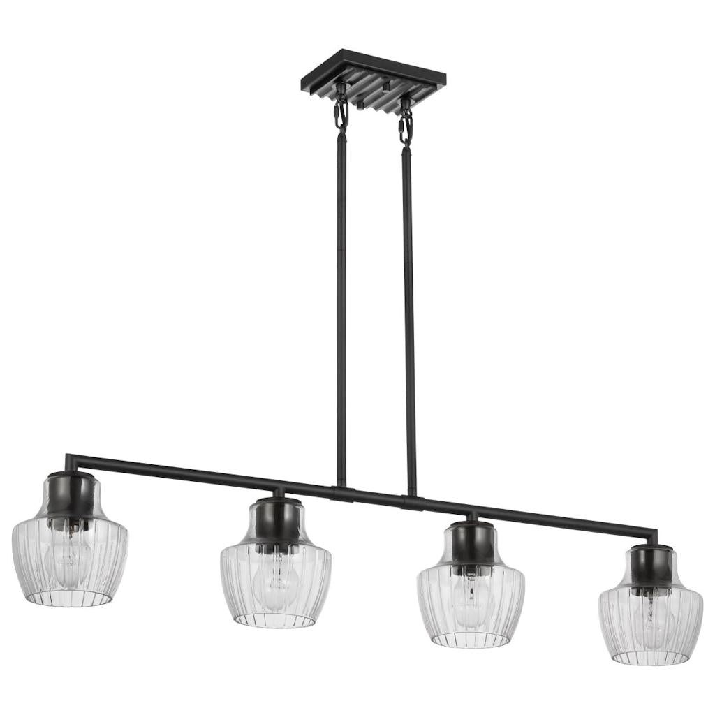 4 Lamp Black/Silver Clear Ribbed Glass Indoor Pendant Light Fixture 1