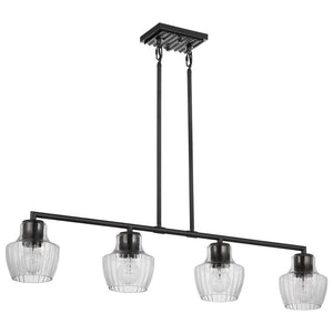 4 Lamp Black/Silver Clear Ribbed Glass Indoor Pendant Light Fixture 1