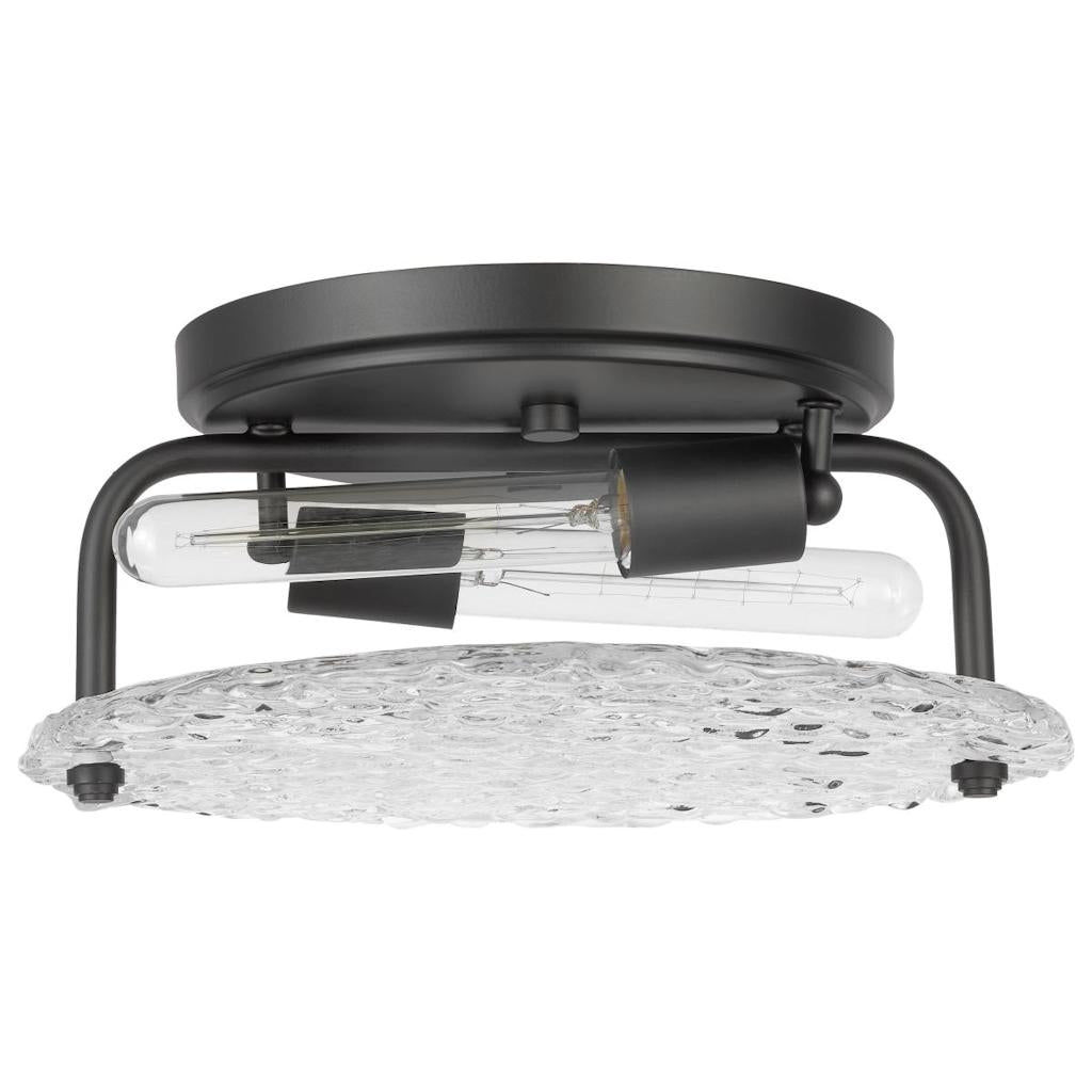 2 Lamp 13" Matte Black Ice Glass Indoor Flush Mount Light Fixture 1
