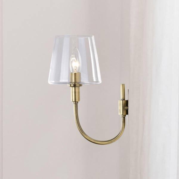 1 Light Vintage Brass Brookside Indoor Wall Sconce Light Fixture 2