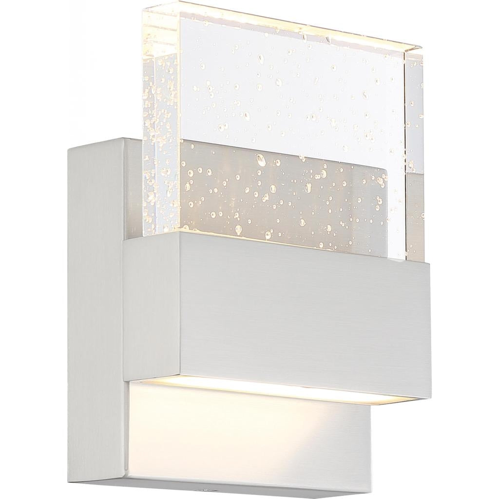 15 watt 120 volt 3000K Natural White Dimmable Polished Nickel Finish with Seeded Glass Shade LED Wall Sconce 1