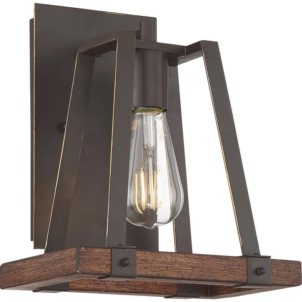 1 Light Mahogany Bronze Finish with Nutmeg Wood Accents Wall Sconce 1