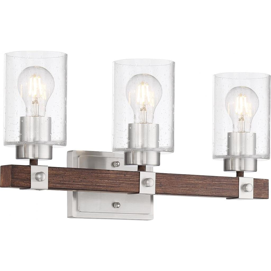 3 Light Brushed Nickel Finish with Nutmeg Wood Accents Vanity Light 1