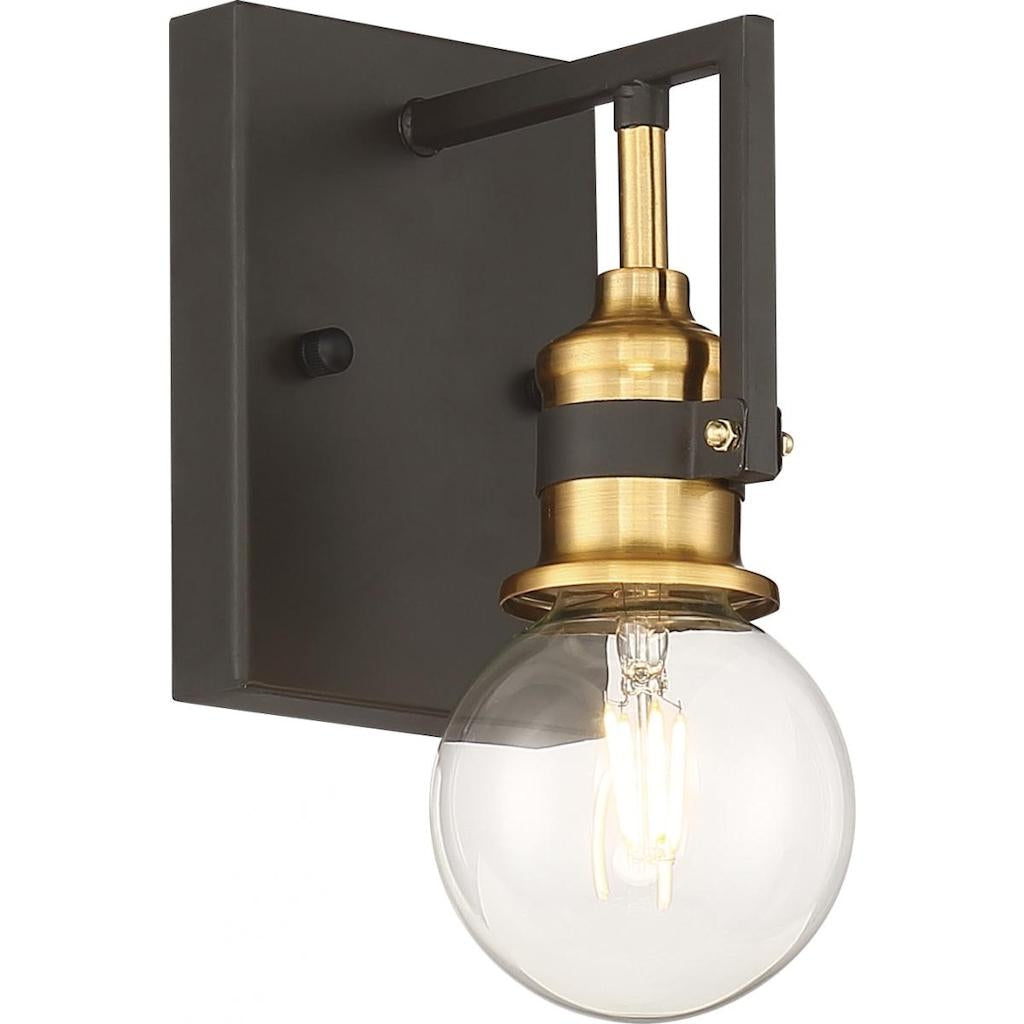 1 Light Black Finish with Warm Brass Accents Vanity Light 1