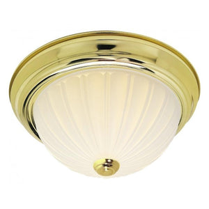 2 Light 13" Round Polished Brass Frosted Melon Glass Shade Ceiling Light Fixture 1