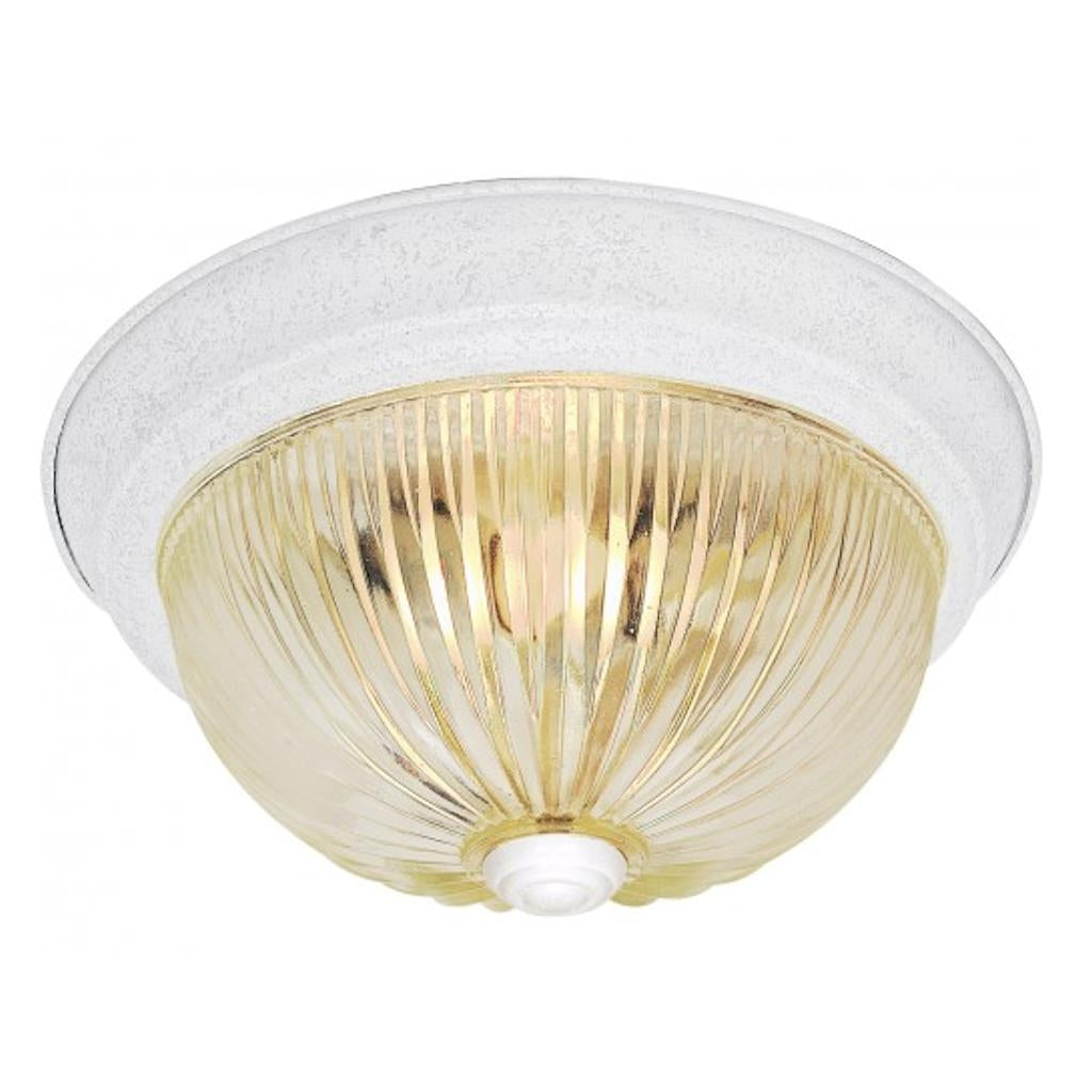 3 Light 15" Round Textured White Clear Ribbed Glass Shade Ceiling Light Fixture 1