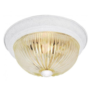 3 Light 15" Round Textured White Clear Ribbed Glass Shade Ceiling Light Fixture 1